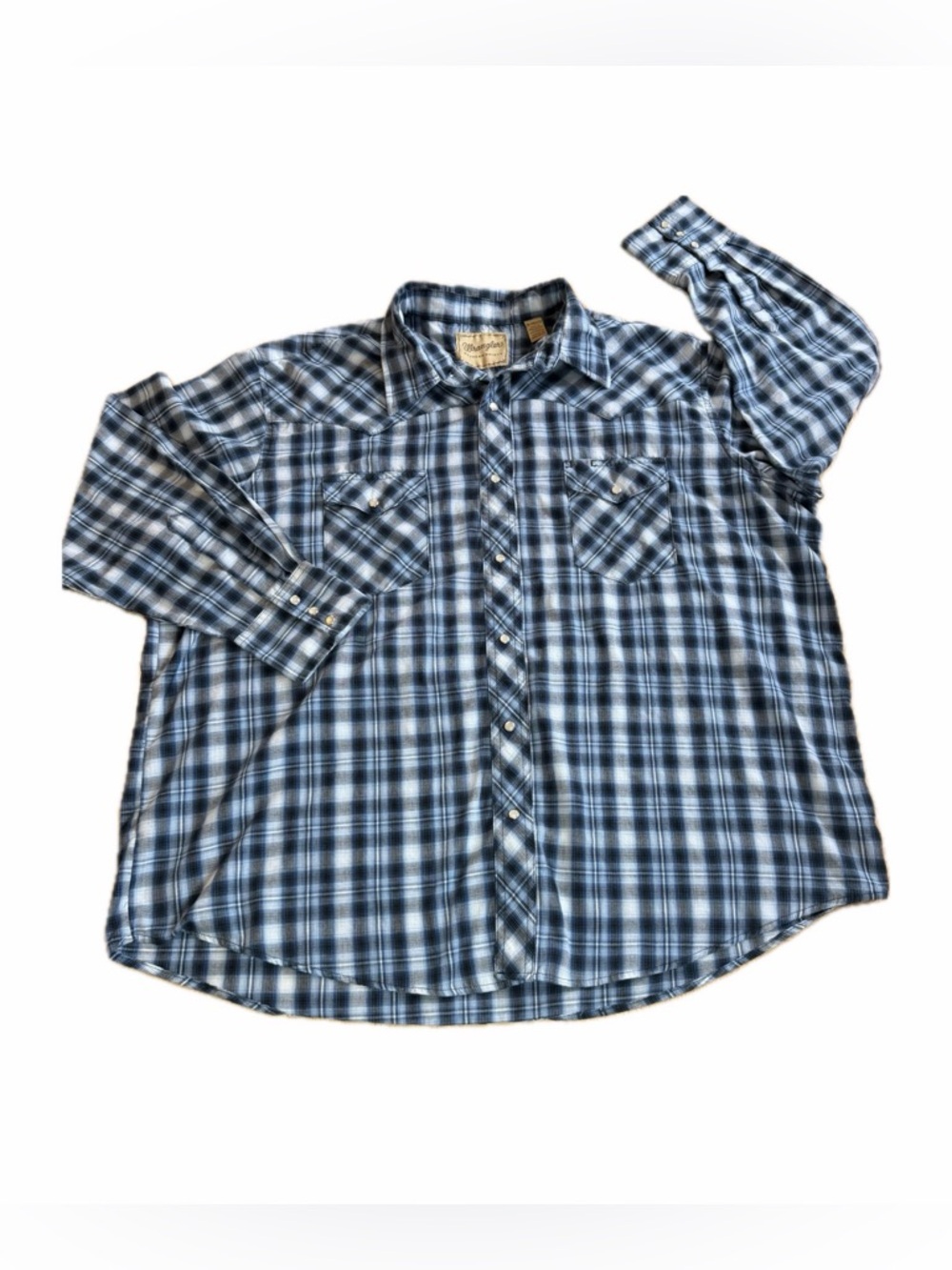 Wrangler Western Shirt Mens 2XL Blue Plaid Pearl Snap Long Sleeve Cowboy Rodeo